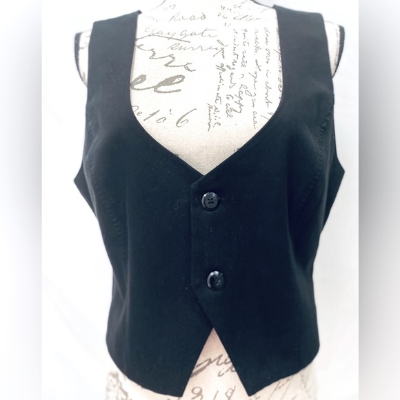 ELLE Tuxedo Black pleats, ruffle, bow, detail back 2 button front Vest Large - Picture 11 of 12